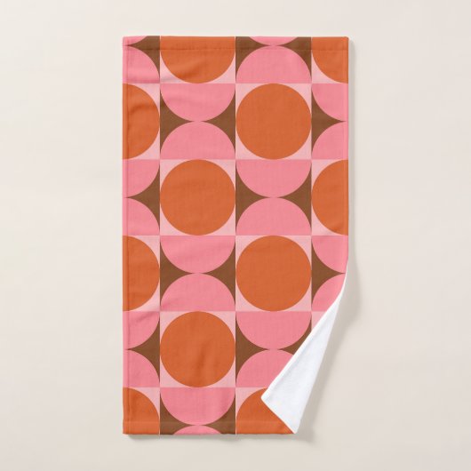 Mid Century Circles en Squares Roze Sinaasappel Bad Handdoek (Handdoek)