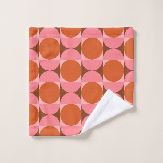 Mid Century Circles en Squares Roze Sinaasappel Bad Handdoek (Wasdoekje)