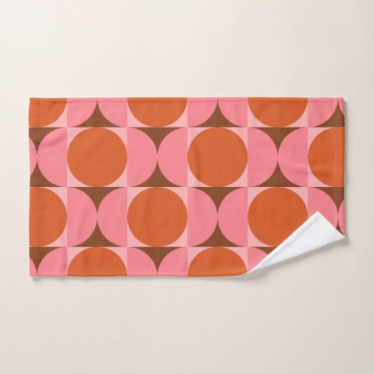 Mid Century Circles en Squares Roze Sinaasappel Bad Handdoek (Handdoek)