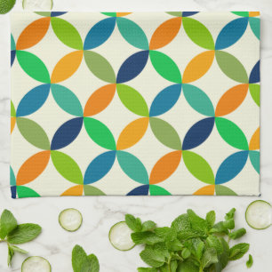 Mid Century Circles Groen Blauw Sinaasappel Theedoek