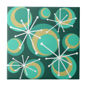 Mid Century Circles Starburgs Blauwgroen Tegeltje