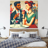 Mid Century Cocktail Party Couples - First Date Canvas Afdruk (Insitu (Slaapkamer))