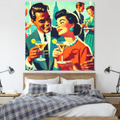 Mid Century Cocktail Party Couples - Mi Amor Canvas Afdruk (Insitu (Slaapkamer))
