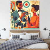 Mid Century Cocktail Party Couples - Soirée Hosts Canvas Afdruk (Insitu (Slaapkamer))