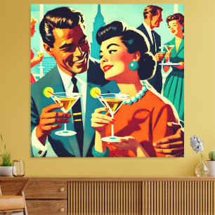 Mid Century Cocktailparty Koppels - Mi Amor Canvas Afdruk