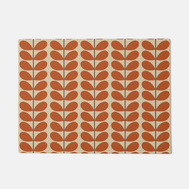 Mid Century Danish Leaves, Rust Brown en Beige Deurmat (Voorkant)