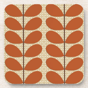 Mid Century Danish Leaves, Rust Brown en Beige Drankjes Onderzetter