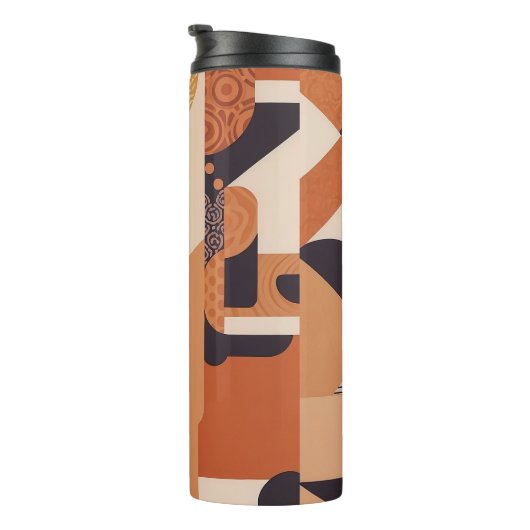 Mid Century design naam & monogram warme kleuren v Thermosbeker (Geroteerd rechts)