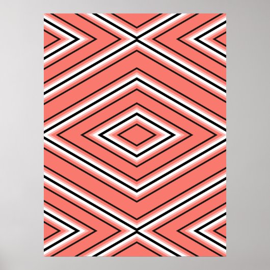 Mid Century Diamond Pattern Coral, zwart en wit Poster (Voorkant)