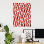 Mid Century Diamond Pattern Coral, zwart en wit Poster (Thuiskantoor)