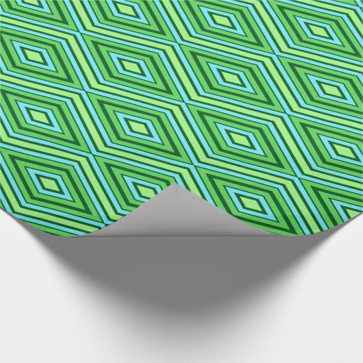 Mid Century Diamond Pattern Jade Green en Aqua Cadeaupapier (Hoek)