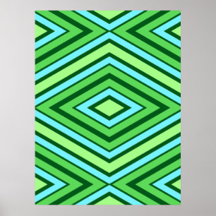 Mid Century Diamond Pattern Jade Green en Aqua Poster
