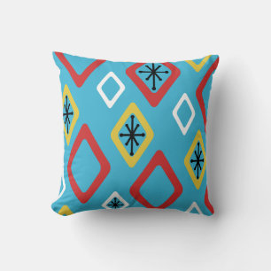 Mid Century Diamonds Blauw Rood Geel Kussen