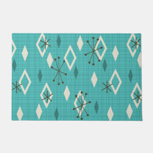 Mid Century Diamonds Starbursts Turquoise Deurmat