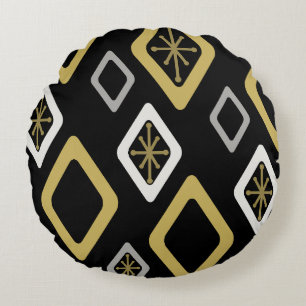 Mid Century Diamonds Zwart Goud Rond Kussen
