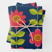 Mid Century Fleurs rouges modernes avec feuilles (En situation)