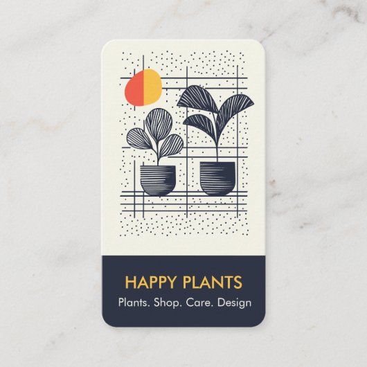 Mid Century fun Modern House Plant Geel en Navy Visitekaartje (Voorkant)
