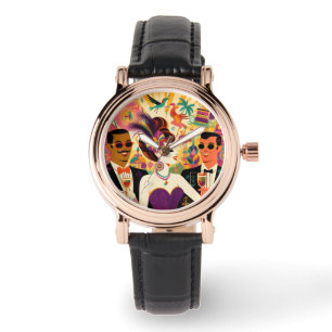 Mid Century Futuristische Mardi Gras Cocktail Part Horloge