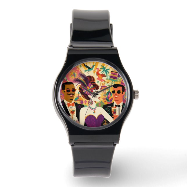 Mid Century Futuristische Mardi Gras Cocktail Part Horloge (Voorkant)