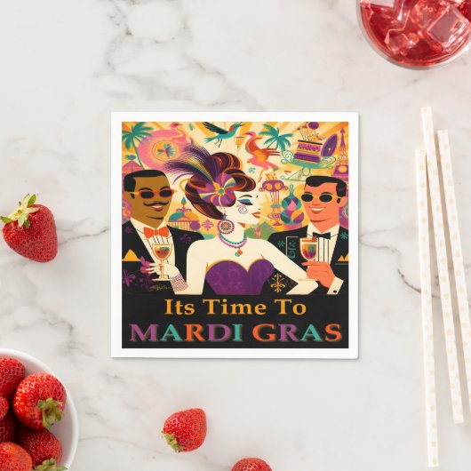 Mid Century Futuristische Mardi Gras Cocktail Part Servet (Insitu)
