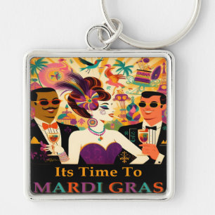 Mid Century Futuristische Mardi Gras Cocktail Part Sleutelhanger