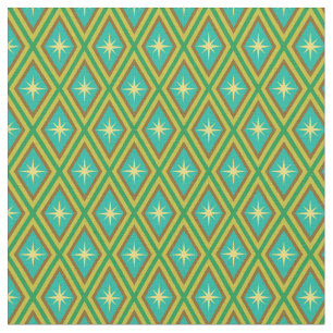 Mid Century Gele Sterren op Retro diamanten Patroo Stof
