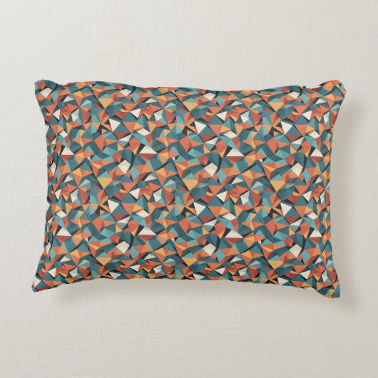 Mid-Century Geometric Teal & Orange Pattern Accent Kussen (Achterkant)