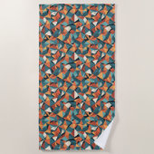 Mid-Century Geometric Teal & Orange Pattern Strandlaken (Voorkant)