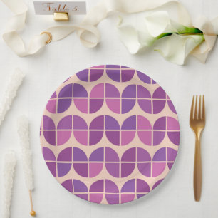Mid Century Geometrisch Roze Paarse Patroon Papieren Bordje