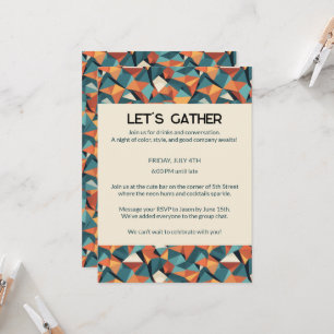 Mid-Century Geometrisch Teal & Oranje   Op Maat Kaart