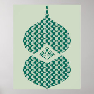 Mid Century Geometrische Blauwgroen en Mint Art Poster