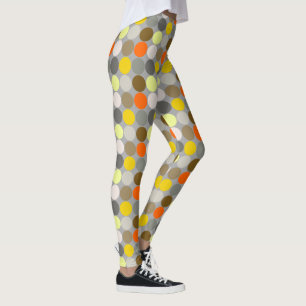 Mid-Century Giant Dots, Gray, Gold and Orange Leggings