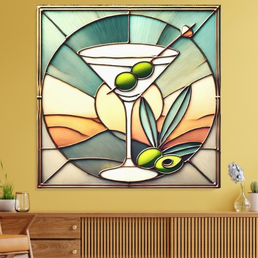 Mid Century Glas in lood 2 Olive Martini Canvas Afdruk (Insitu (Woonkamer))