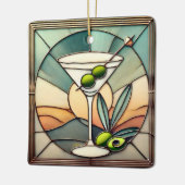 Mid Century Glas in lood 2 Olive Martini Keramisch Ornament (Links)