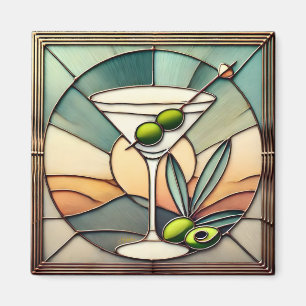 Mid Century Glas in lood 2 Olive Martini Magneet