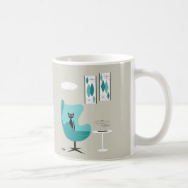 Mid Century Gravel Art on Gray with Black Cat Koffiemok