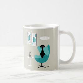 Mid Century Gravel Art op grijs met zwarte hond Koffiemok