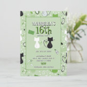 Mid Century Green Heart Cats Invitation Anniversai (Debout devant)