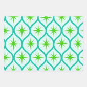 Mid Century Groene Starbursts op Ogee Pattern Inpakpapier Vel (Voorkant 3)