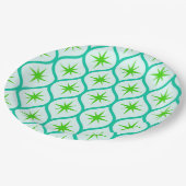 Mid Century Groene Starbursts op Ogee Pattern Papieren Bordje (Gekanteld)