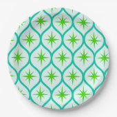 Mid Century Groene Starbursts op Ogee Pattern Papieren Bordje (Voorkant)