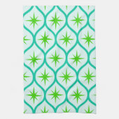 Mid Century Groene Starbursts op Ogee Pattern Theedoek (Verticaal)