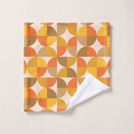 Mid Century Half Circles geel Sinaasappel bruin Bad Handdoek (Wasdoekje)