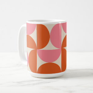 Mid Century Half Circles Roze en Sinaasappel Koffiemok