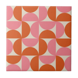 Mid Century Half Circles Roze Sinaasappel Geometri Tegeltje