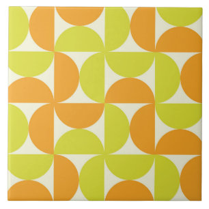 Mid Century Half Circles Sinaasappel en Lime groen Tegeltje