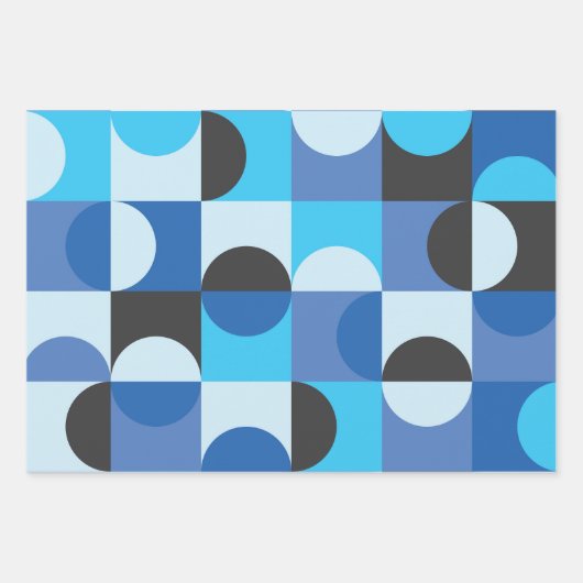 Mid Century Half cirkels Blauwe Turquoise Zwart Inpakpapier Vel (Voorkant 3)