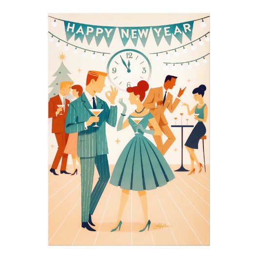 Mid Century Happy New Year The Martini Dance Foto Afdruk (Voorkant)