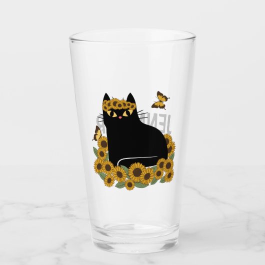 Mid Century hippie zwarte kat Glas (Voorkant)