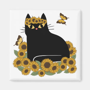 Mid Century hippie zwarte kat Magneet